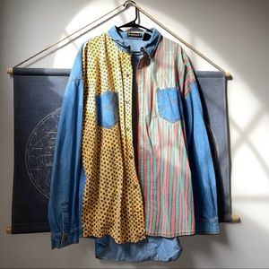 Vintage 80s Mixed Print Jean Jacket Men’s XL